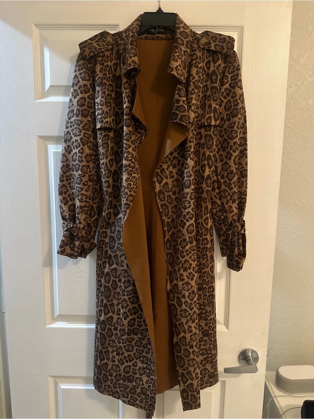 Leopard Print Trench Coat in Brown - Chic Animal-Print Trench